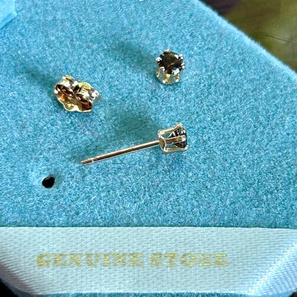 14K Gold Smoky Quartz Stud Vintage Earrings by Carla w/ Original Box - Picture 3 of 13